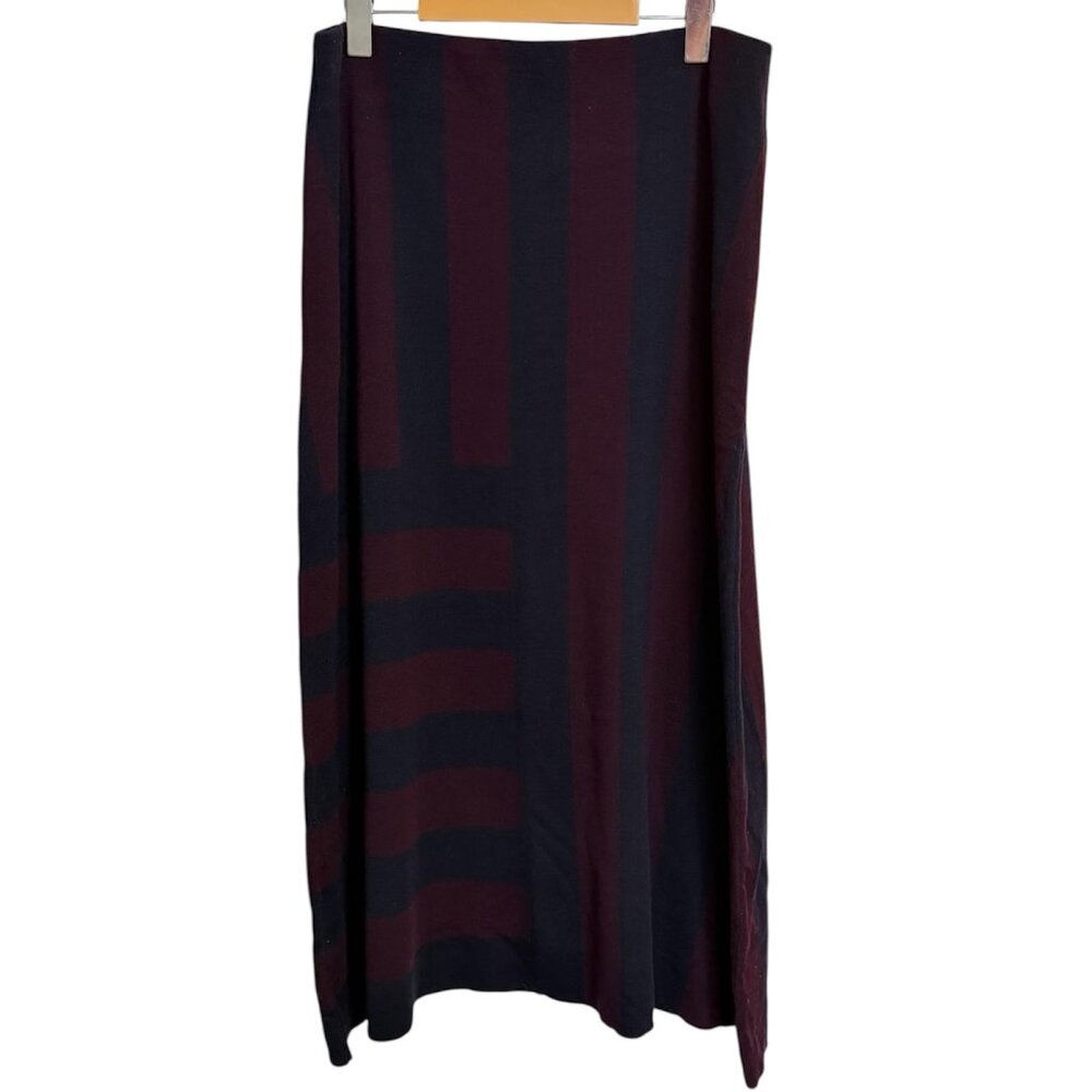COS 100% Wool Burgundy and Navy Midi Skirt Size M
